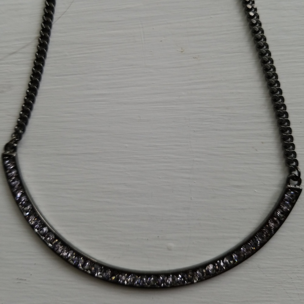 Kenneth Cole charcoal curved Crystal bar necklace